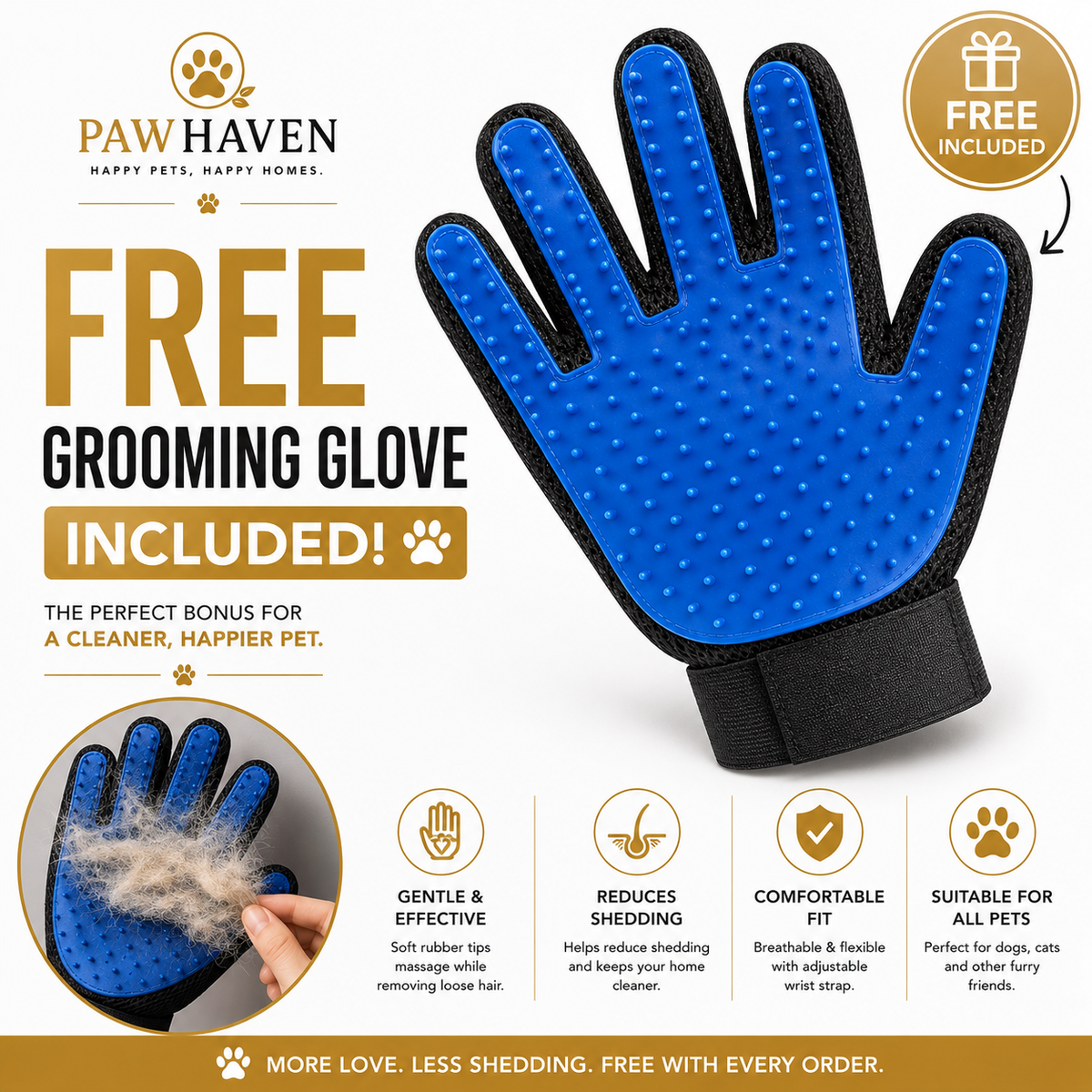 PawHaven Premium Deshedding Brush™ — FREE Glove Included